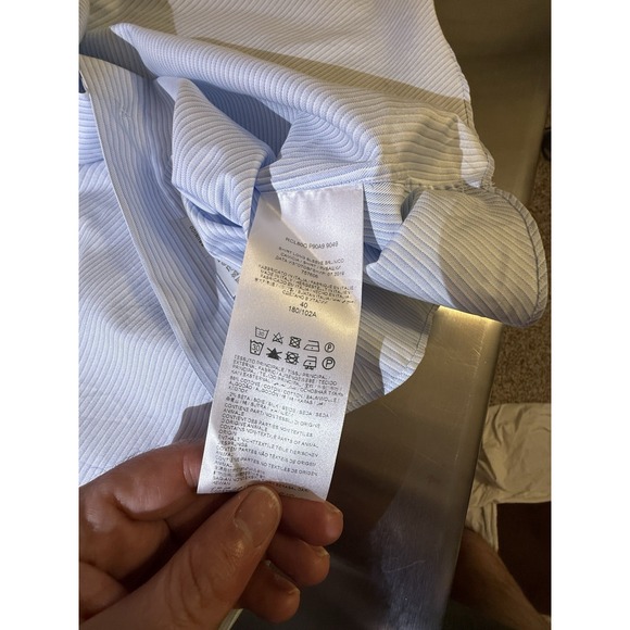 Brioni Men's Dress Shirt Blue/White Striped Silk Cotton Long Sleeve Button Up - Picture 11 of 16